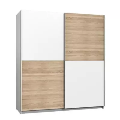 Armoire 2 portes coulissantes chêne et blanc - ULOS