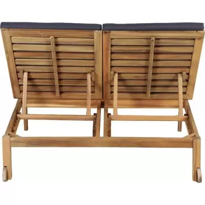 Bain de soleil double 2 personnes gris clair en bois d'acacia FSC - Confort et élégance!