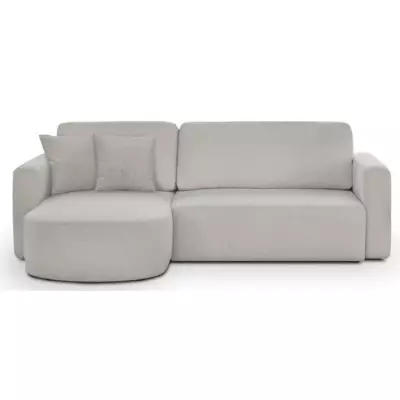 Canapé d'angle convertible GALET - Velours gris - Coffre de rangement