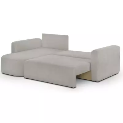 Canapé d'angle convertible GALET - Velours gris - Coffre de rangement