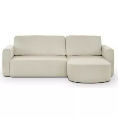 Canapé d'angle convertible 3 places GALET - Velours côtelé beige - Coffre de rangement