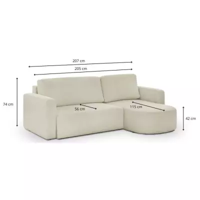 Canapé d'angle convertible 3 places GALET - Velours côtelé beige - Coffre de rangement