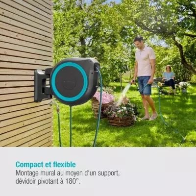 Dévidoir automatique mural RollUp XL GARDENA - 35m Ø13mm - Kit complet