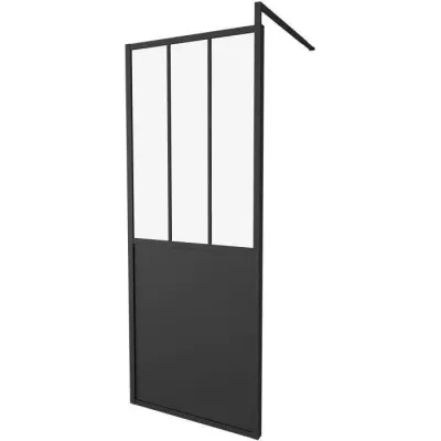 Paroi Fixe 80x200 Style Industriel Noir - Verre Transparent • Aluminium