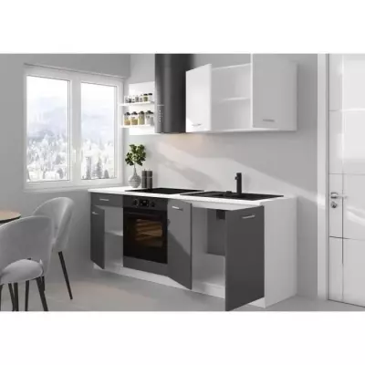 Cuisine complète PREGO 210 cm gris Graphit - Plan de travail inclus
