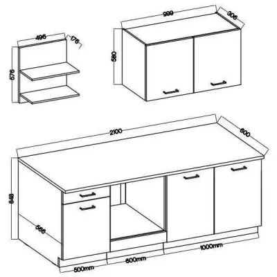 Cuisine complète PREGO 210 cm gris Graphit - Plan de travail inclus