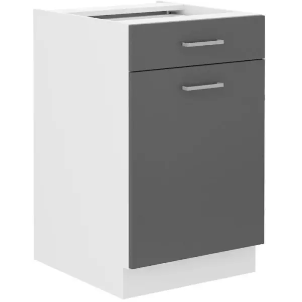 Meuble bas cuisine - 1 Porte 1 Tiroir - Décor Gris - L 50 x P 60 x H 86 cm - PREGO