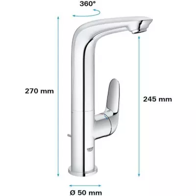 Mitigeur lavabo GROHE Wave Chromé - Design élégant et fonctionnement pratique
