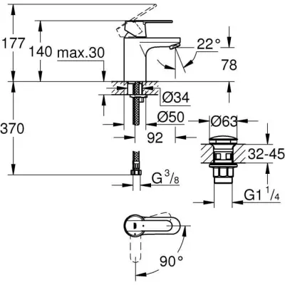 Mitigeur monocommande Lavabo GROHE Taille S Get Chromé 23586000