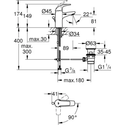 Robinetterie de salle de bains GROHE Start Curve, taille S, chromé