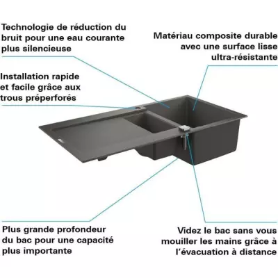 Évier de cuisine composite GROHE K500 1000x500 mm noir
