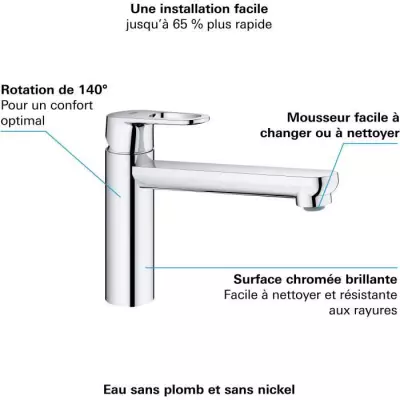 Mitigeur évier de cuisine GROHE Start Flow - économie d'eau - chromé