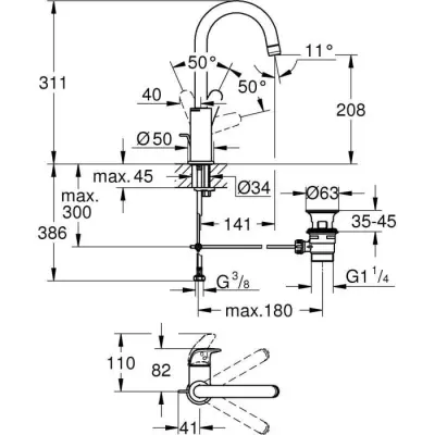 Mitigeur lavabo GROHE Swift - Taille L - Bec haut - Economie d'eau
