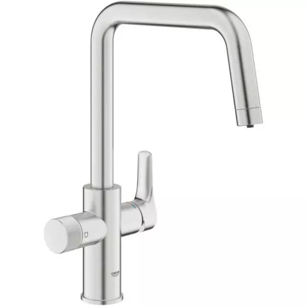 Robinet filtrant de cuisine - Supersteel - Filtration de l'eau - Bec haut en U - Rotation 150° - GROHE Blue Pure Start - 30595D