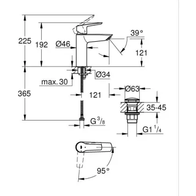Mitigeur lavabo monocommande GROHE Start - Noir mat - Taille M - Bec moyen - Économie d'eau