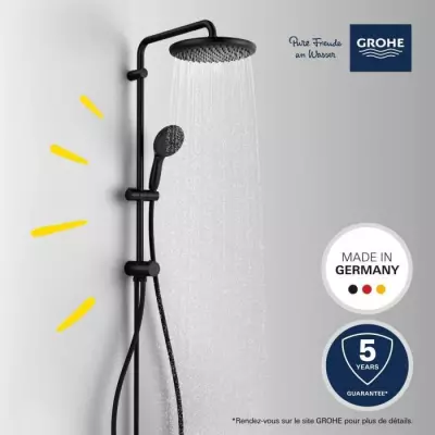 Colonne de douche noire mat GROHE Vitalio Start System 250 - Économie d'eau