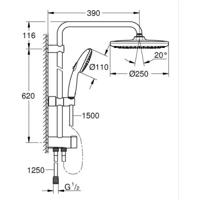 Colonne de douche noire mat GROHE Vitalio Start System 250 - Économie d'eau