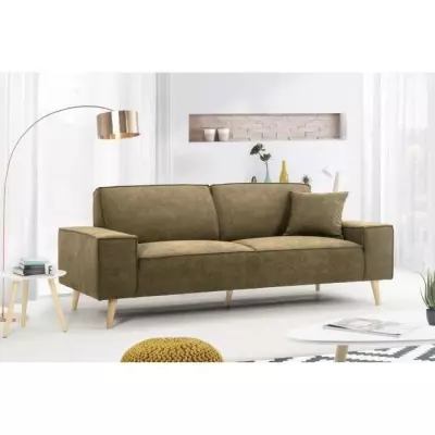 Canapé 3 places en Tissu Olive - Fabriqué en France, Plus Responsable