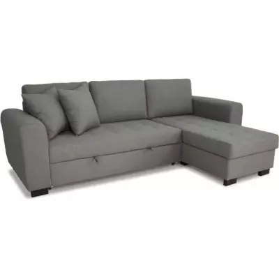 Canapé d'angle convertible 4 places gris clair - HAMILTON
