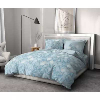 Parure de couette Tempete Florale - 3 Pcs - 240x260 - 100% Coton 57 Fils - Bleu