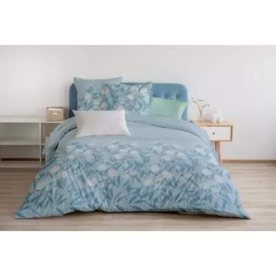 Parure de couette Tempete Florale - 3 Pcs - 240x260 - 100% Coton 57 Fils - Bleu