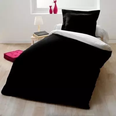 Parure housse de couette 1 personne 140x200 cm - Bicolore Noir et blanc