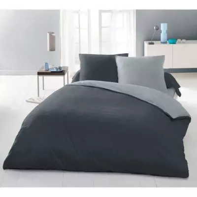 Parure housse de couette 240x260 cm 100% Coton - Gris clair et foncé