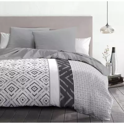Parure de couette microfibre ETHNO - Gris, 1 housse de couette 220x240cm + 2 taies 63x63cm