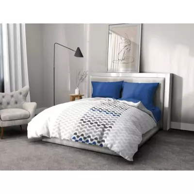 Parure de couette microfibre AMBROISIE - Bleu - 1 housse 220x240cm + 2 taies 63x63cm