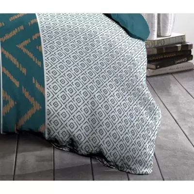 Parure de couette Microfibre ETHNO Bleu Canard 220x240cm - Ensemble de literie