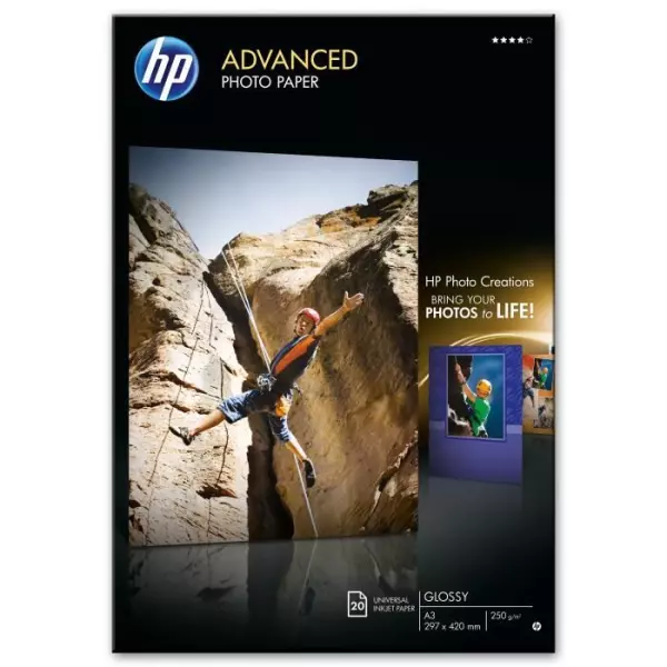 HP Papier photo Advanced, brillant, 250 g/m2, A3 (297 x 420 mm), 20 feuilles