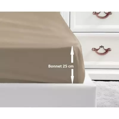 Drap Housse 100% coton 180x200x25 cm - Beige de qualité