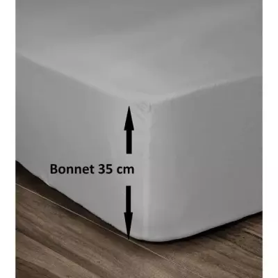 Drap Housse en Coton 180x200cm - Gris Clair - Bonnet 35cm