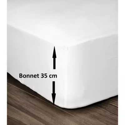 Drap Housse 100% Coton 180x200cm - Bonnet 35cm - Blanc