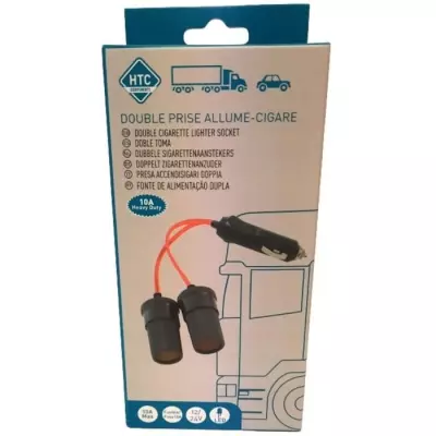 Double prise allume-cigare 12/24V - Avec led 10A et Cable rouge 20cm