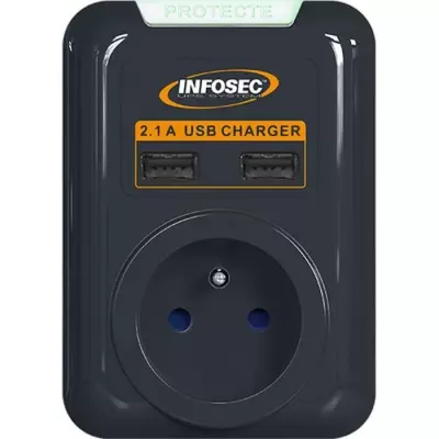 INFOSEC S1 USB NEO - Parasurtenseur 1 Prise FR + 2 ports USB