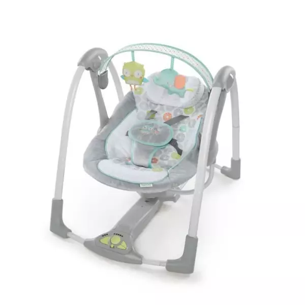 INGENUITY Balancelle Compacte Swing and Go Hugs & Hoots- Arche avec jouets amovible, 5 vitesses de balancement, mélodies