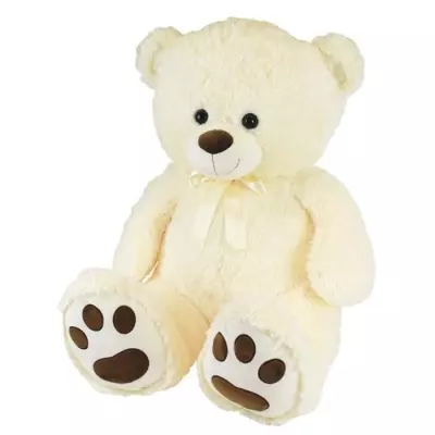 Ours Creme en Peluche avec Noeud 100 cm - PLANET PLUCH - Grand ours creme de 1m