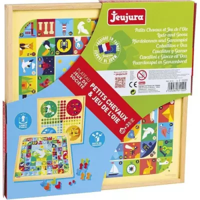 JEUJURA Jeux de l'oie et petits chevaux - Plateau bois responsable