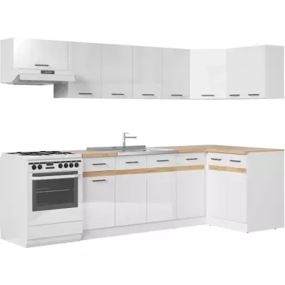Cuisine d'angle JUNONA 340cm - Blanc brillant - Plan de travail inclus