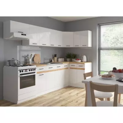 Cuisine d'angle JUNONA 340cm - Blanc brillant - Plan de travail inclus