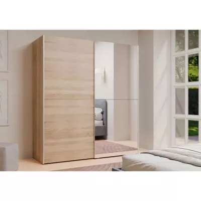 Armoire 2 portes coulissantes avec miroir - Chene sonoma - Responsable FSC - L 170,3 x P 61,2 x H 190,5 cm