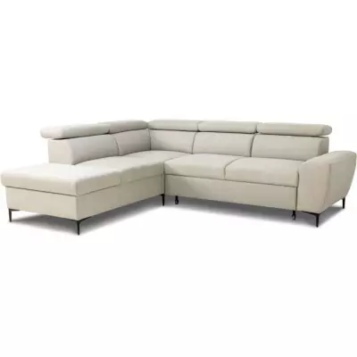 Canapé d'angle convertible beige avec coffre - KASIMIR - 5 places