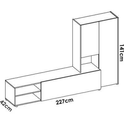 Meuble TV Compact KEI - Chêne clair / Blanc - 227 x 40 x 141 cm