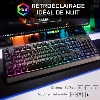 Clavier Gamer Sans Fil - The G-Lab KEYZ TUNGSTEN - Rainbow - Azerty - Noir