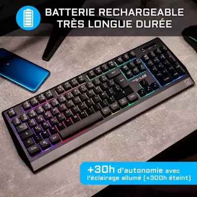 Clavier Gamer Sans Fil - The G-Lab KEYZ TUNGSTEN - Rainbow - Azerty - Noir