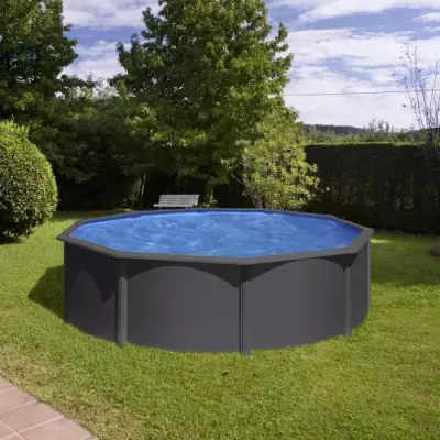 Kit Piscine Hors Sol Acier Ronde Grise Anthracite Ø370xH122