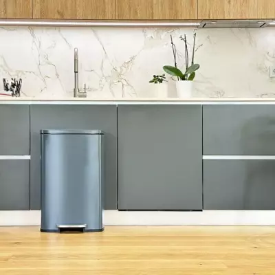 Poubelle de cuisine à pédale - ADMIRAL - 50L - Design Gris mat