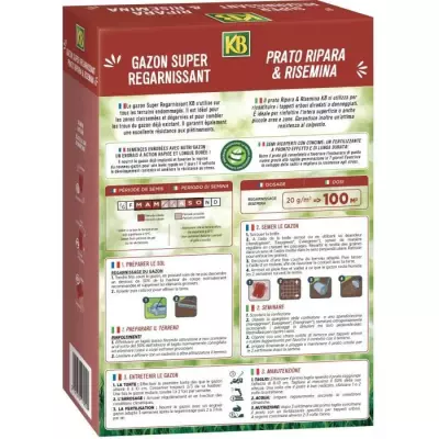 Graines de Gazon KB KREGFAC100 - Regarnissage Express 2kg - Pour Terrains Ombragés