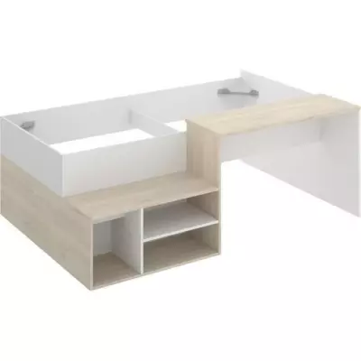 Lit combiné enfant KRIC - Chene naturel et blanc - 90x190 cm